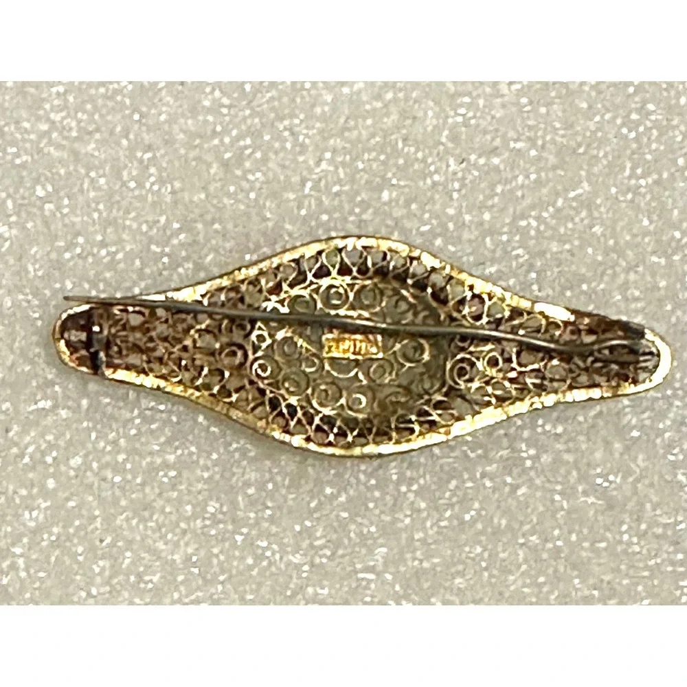 Vintage Chinese Gold Gilt Filigree & Jade Pin